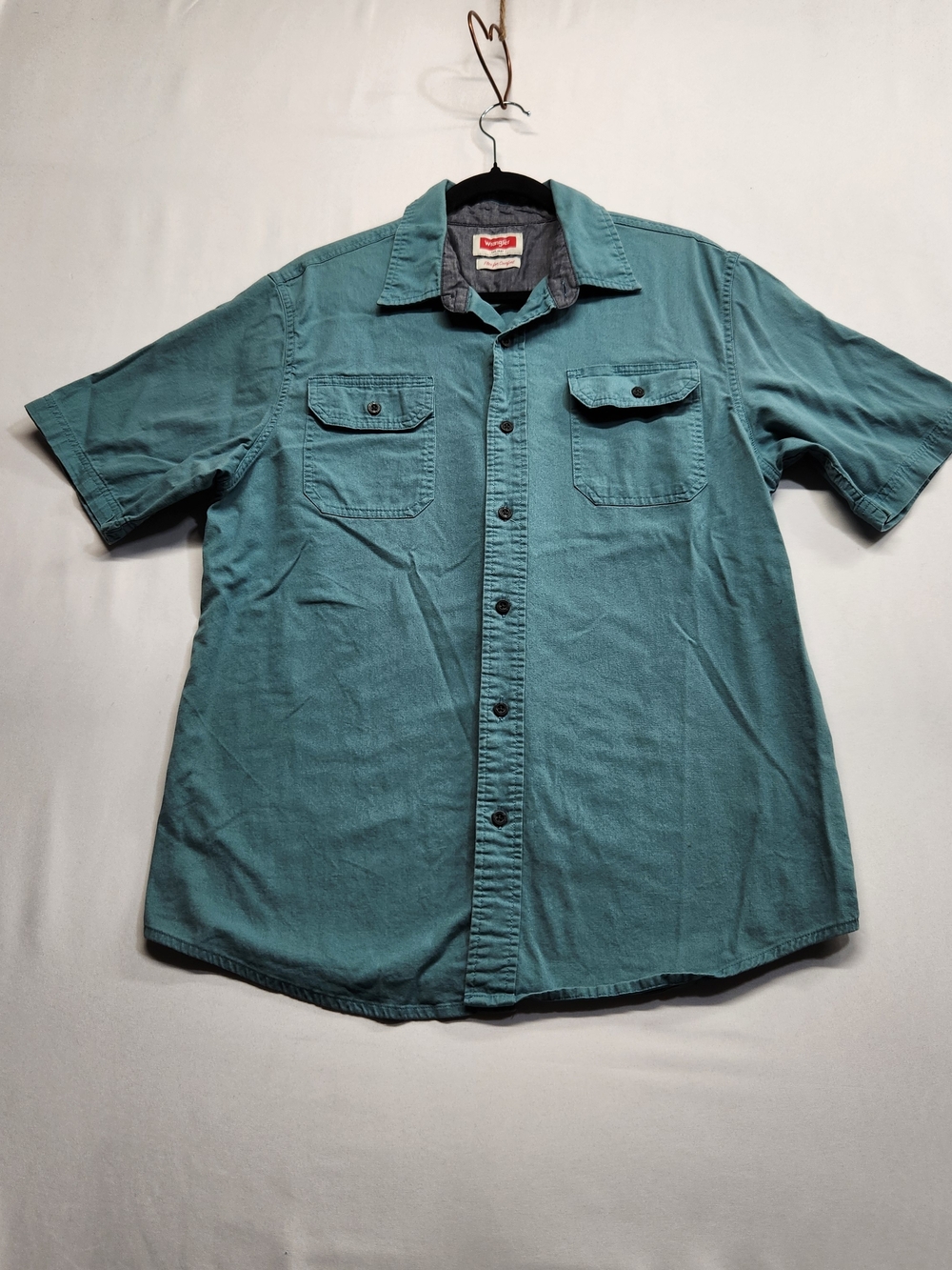 ⭐️Wrangler Flex Comfort Short Sleeve Button Down Shirt Medium Green Teal Utility